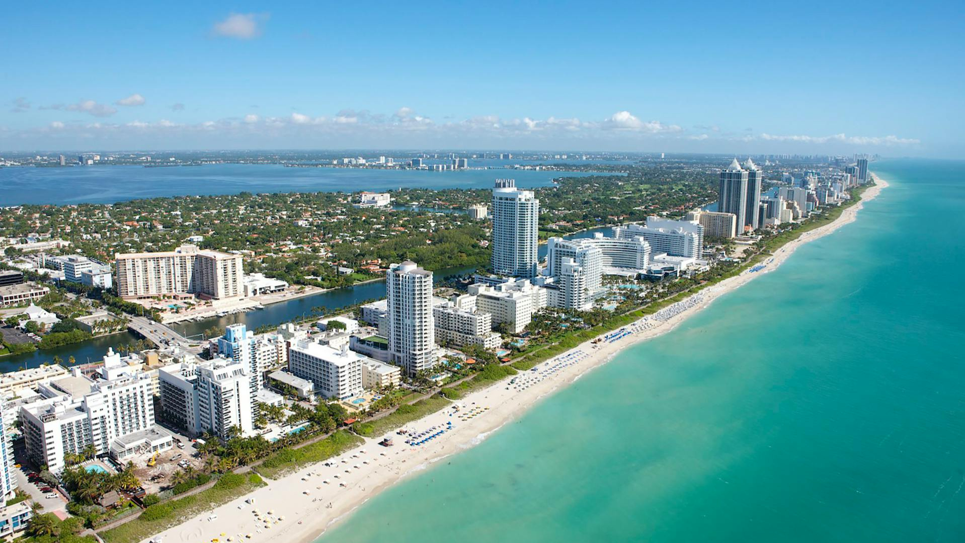 Aerial shot of Miami sealine